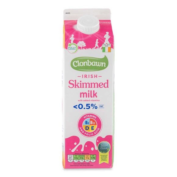 Irish Skimmed Milk With Added Vitamins 1l Clonbawn